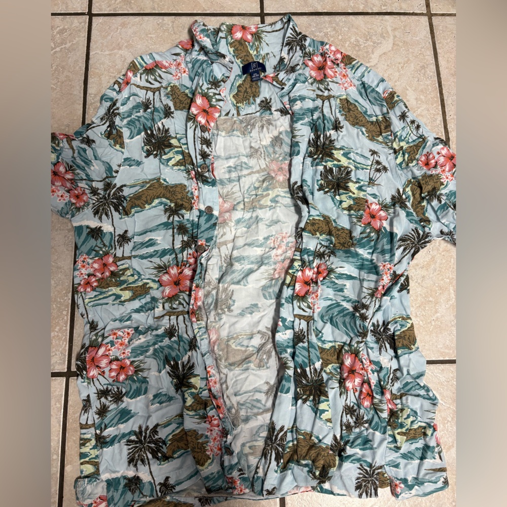 George Tropical Print Shirt with Pink and Brown Accents